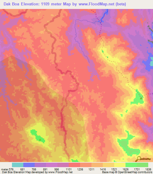 Dak Boa,Laos Elevation Map