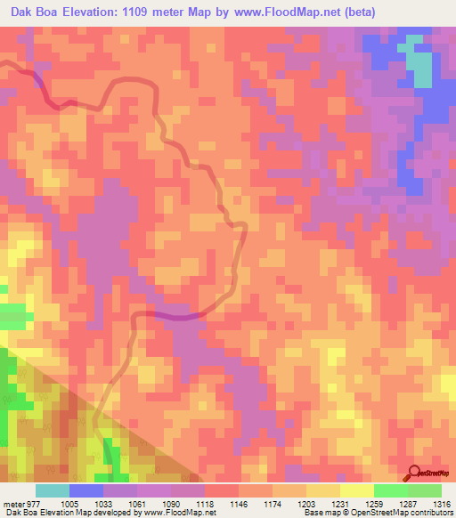 Dak Boa,Laos Elevation Map