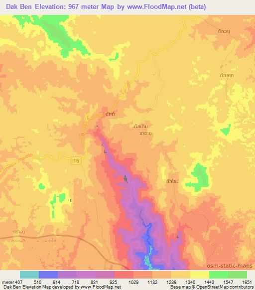 Dak Ben,Laos Elevation Map