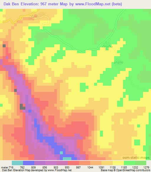 Dak Ben,Laos Elevation Map