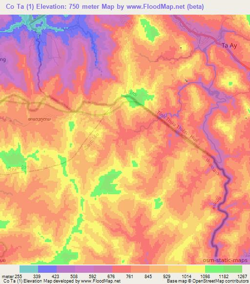 Co Ta (1),Laos Elevation Map