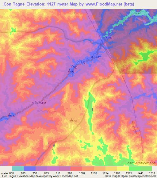 Con Tagne,Laos Elevation Map