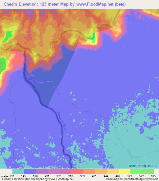 Cheam,Laos Elevation Map