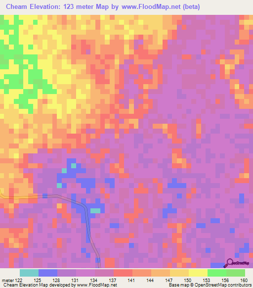 Cheam,Laos Elevation Map