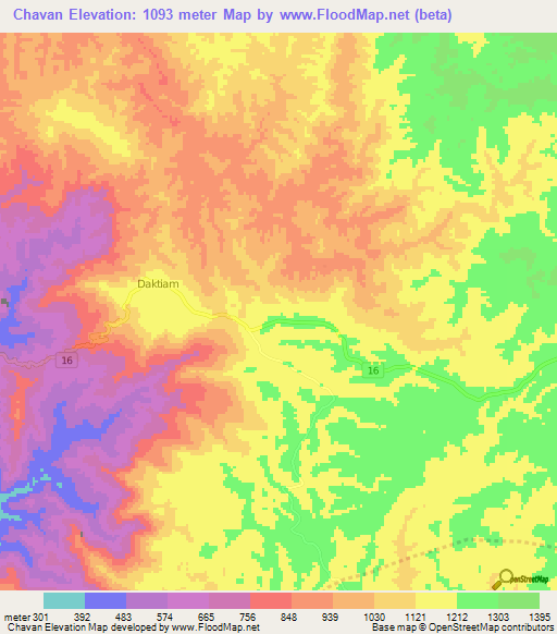 Chavan,Laos Elevation Map