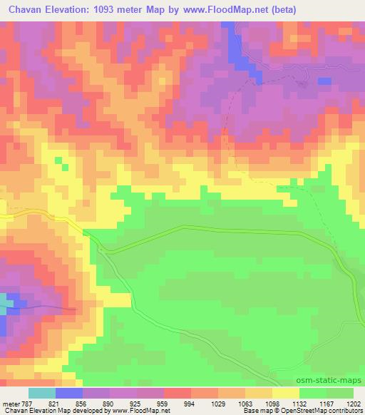 Chavan,Laos Elevation Map