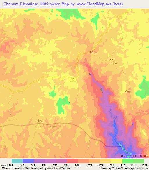 Chanum,Laos Elevation Map