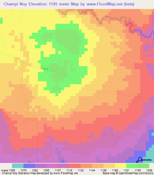 Champi Noy,Laos Elevation Map