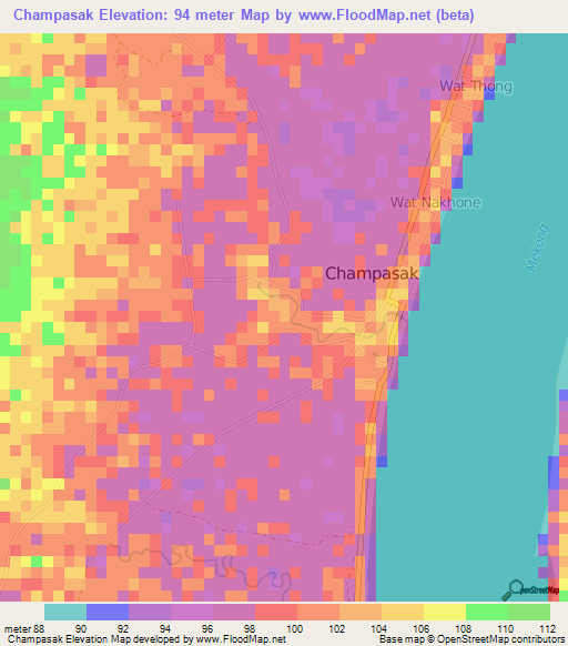 Champasak,Laos Elevation Map