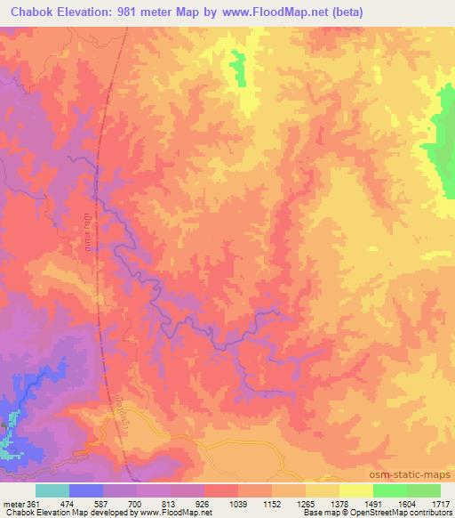 Chabok,Laos Elevation Map