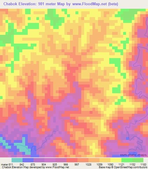 Chabok,Laos Elevation Map