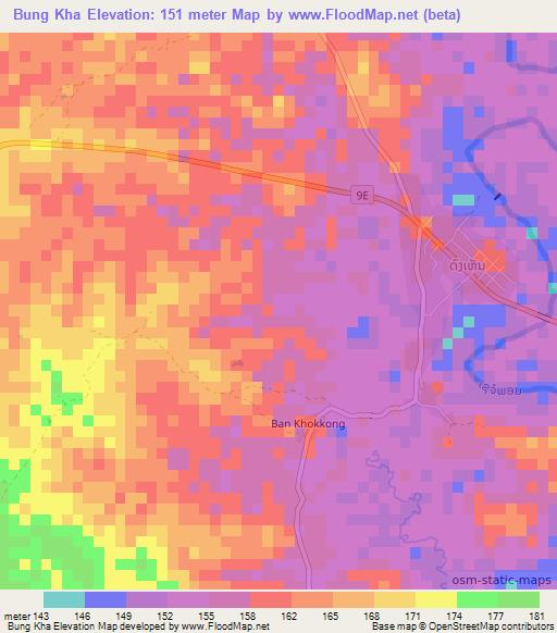 Bung Kha,Laos Elevation Map