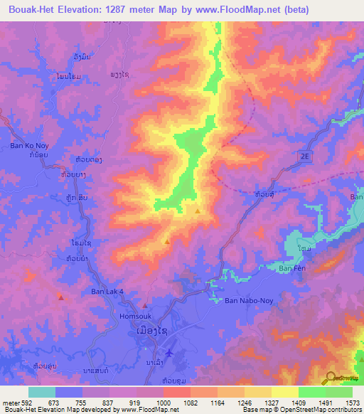 Bouak-Het,Laos Elevation Map