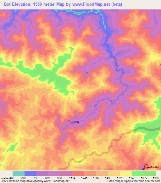 Bot,Laos Elevation Map