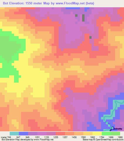 Bot,Laos Elevation Map