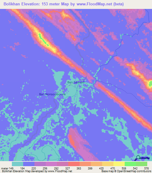 Bolikhan,Laos Elevation Map