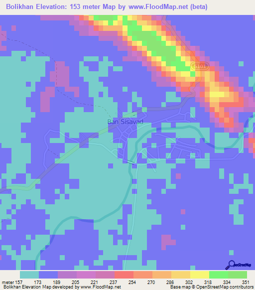 Bolikhan,Laos Elevation Map