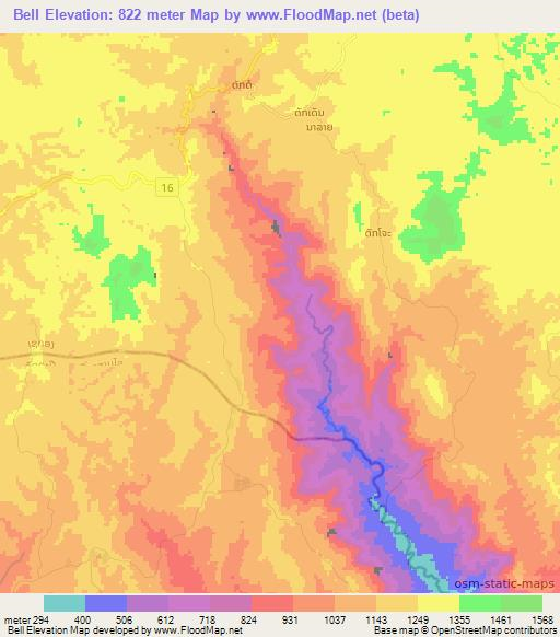 Bell,Laos Elevation Map