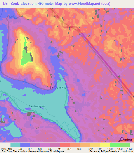 Ban Zouk,Laos Elevation Map