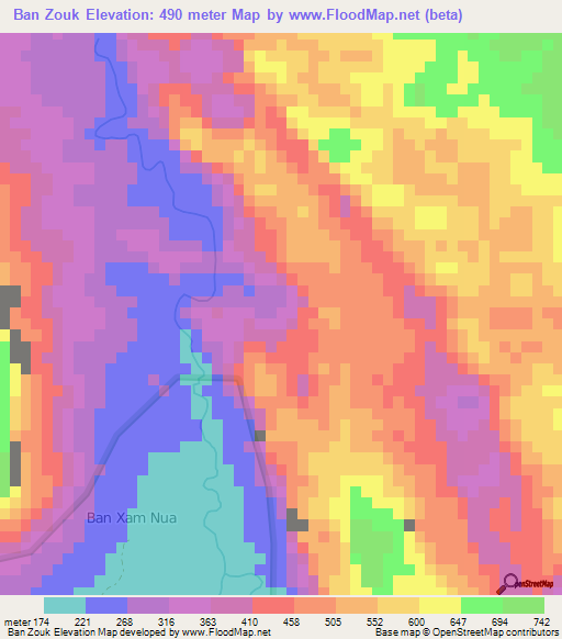 Ban Zouk,Laos Elevation Map