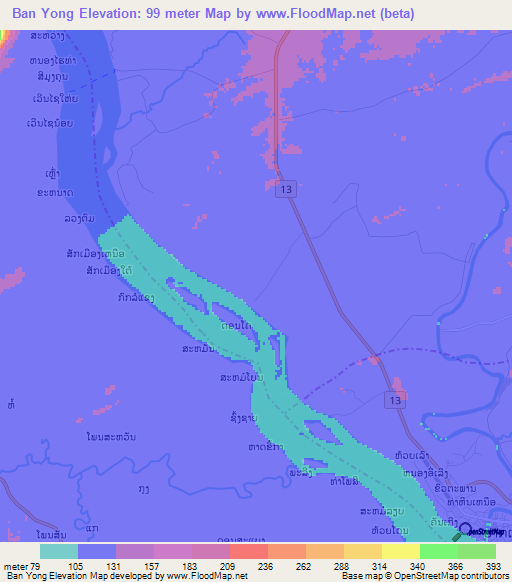 Ban Yong,Laos Elevation Map