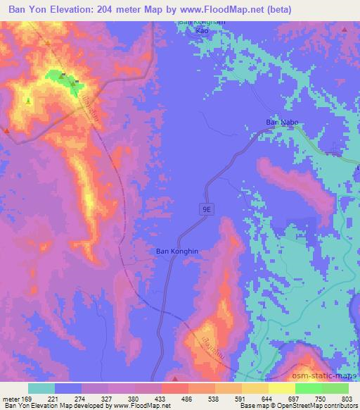 Ban Yon,Laos Elevation Map