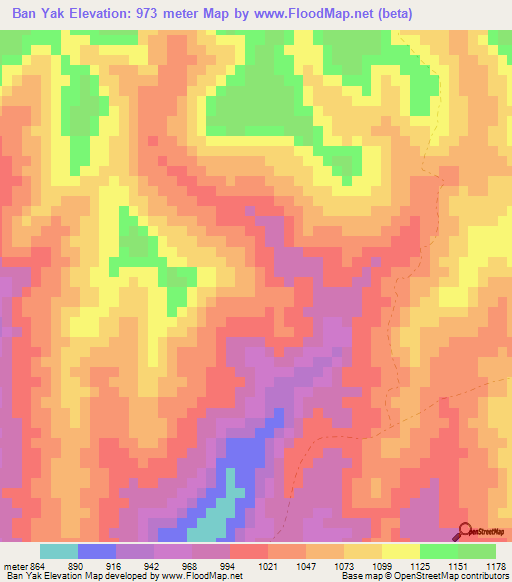 Ban Yak,Laos Elevation Map