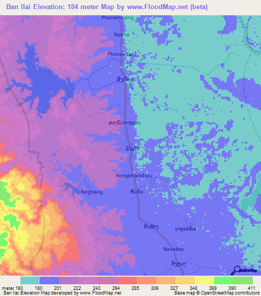 Ban Ilai,Laos Elevation Map