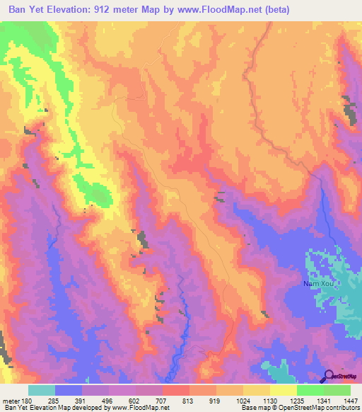 Ban Yet,Laos Elevation Map