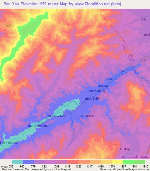 Ban Yao,Laos Elevation Map