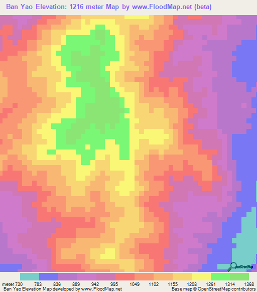 Ban Yao,Laos Elevation Map