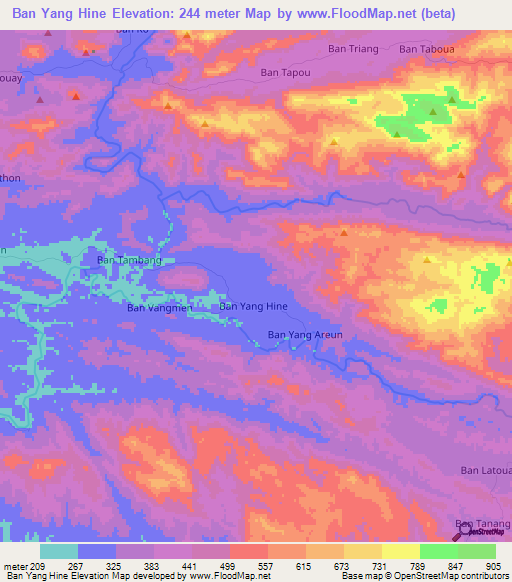 Ban Yang Hine,Laos Elevation Map