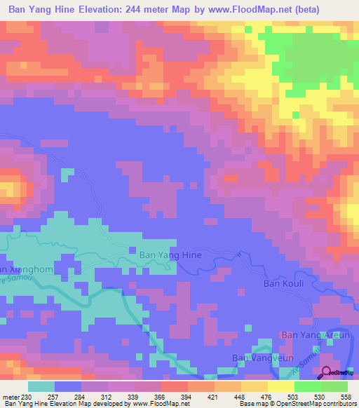 Ban Yang Hine,Laos Elevation Map