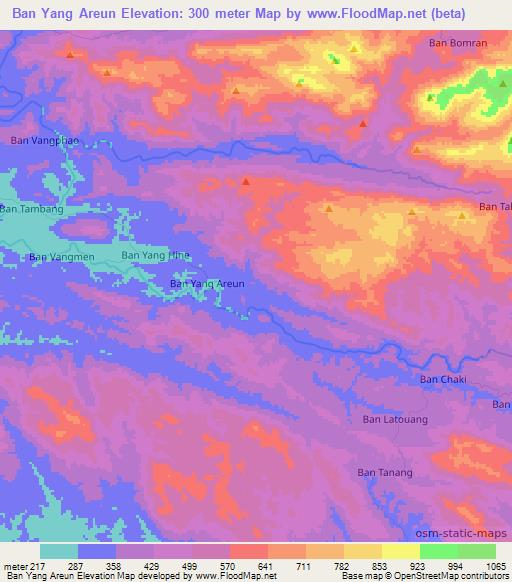 Ban Yang Areun,Laos Elevation Map