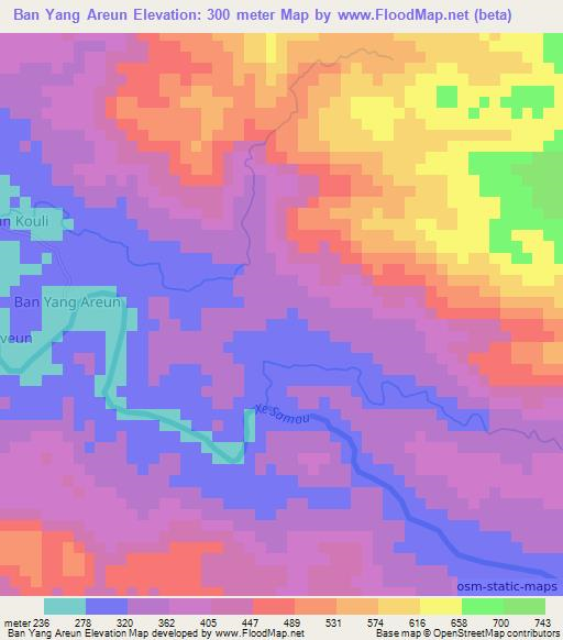 Ban Yang Areun,Laos Elevation Map