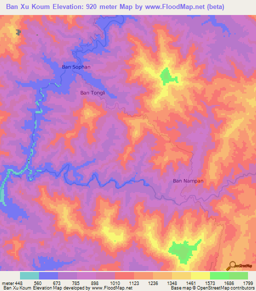 Ban Xu Koum,Laos Elevation Map