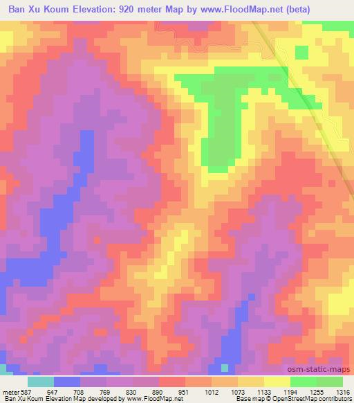 Ban Xu Koum,Laos Elevation Map