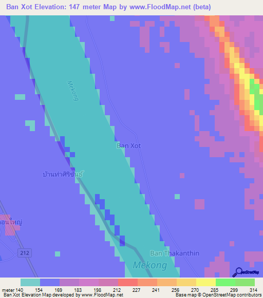 Ban Xot,Laos Elevation Map