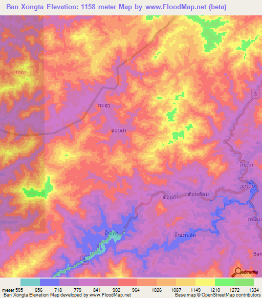 Ban Xongta,Laos Elevation Map