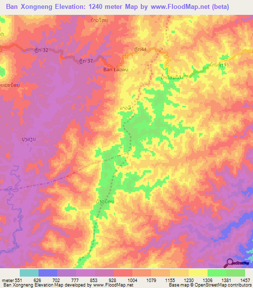 Ban Xongneng,Laos Elevation Map