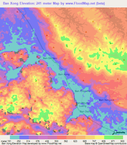 Ban Xong,Laos Elevation Map