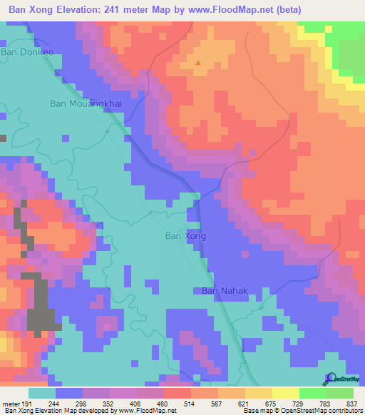 Ban Xong,Laos Elevation Map