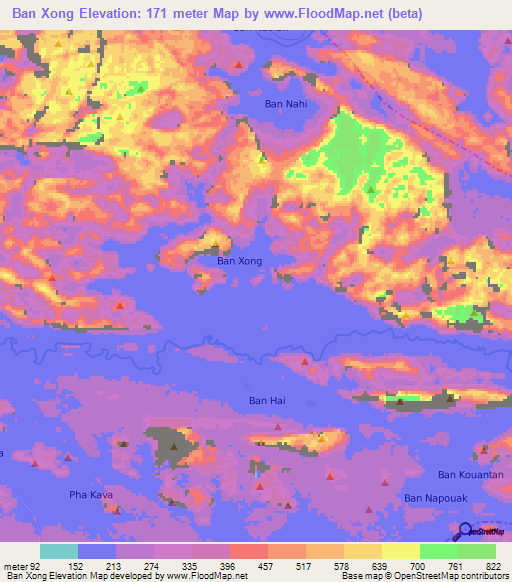 Ban Xong,Laos Elevation Map