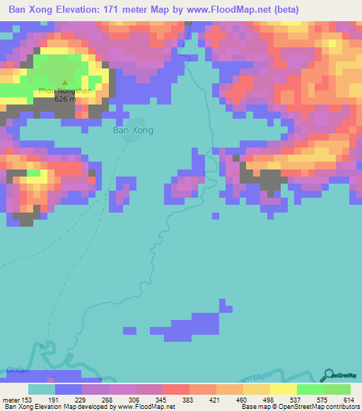 Ban Xong,Laos Elevation Map