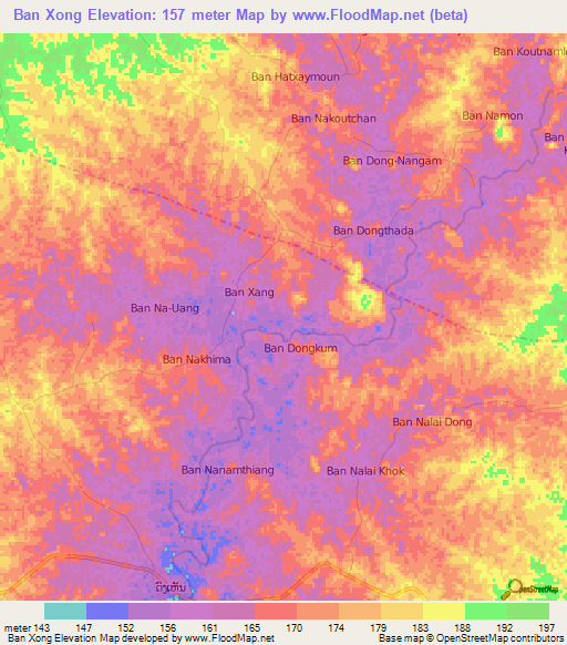 Ban Xong,Laos Elevation Map