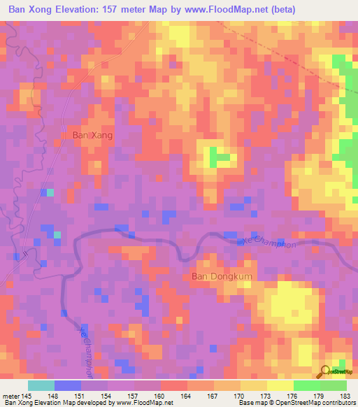 Ban Xong,Laos Elevation Map