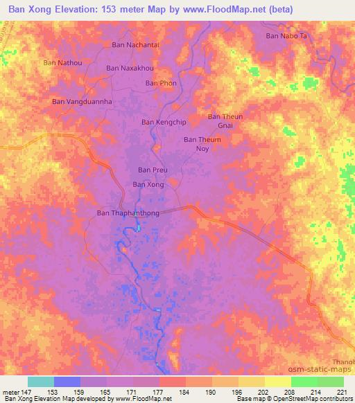 Ban Xong,Laos Elevation Map