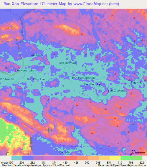 Ban Xon,Laos Elevation Map