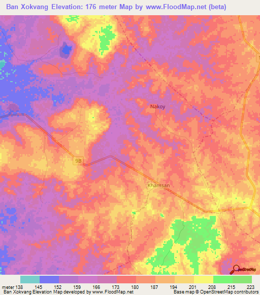 Ban Xokvang,Laos Elevation Map