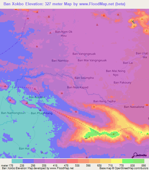 Ban Xokbo,Laos Elevation Map